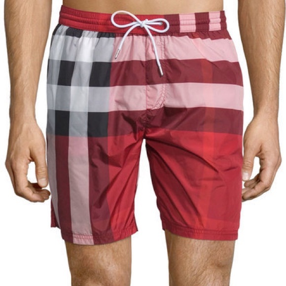 Burberry Classic Check Print Swim Trunks Red - Picture 1 of 7